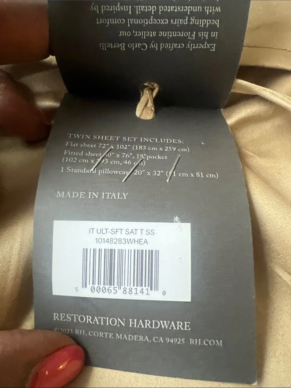 Restoration Hardware Italian Ultra-soft Sateen Twin Sheet Set Gold NWT luxe